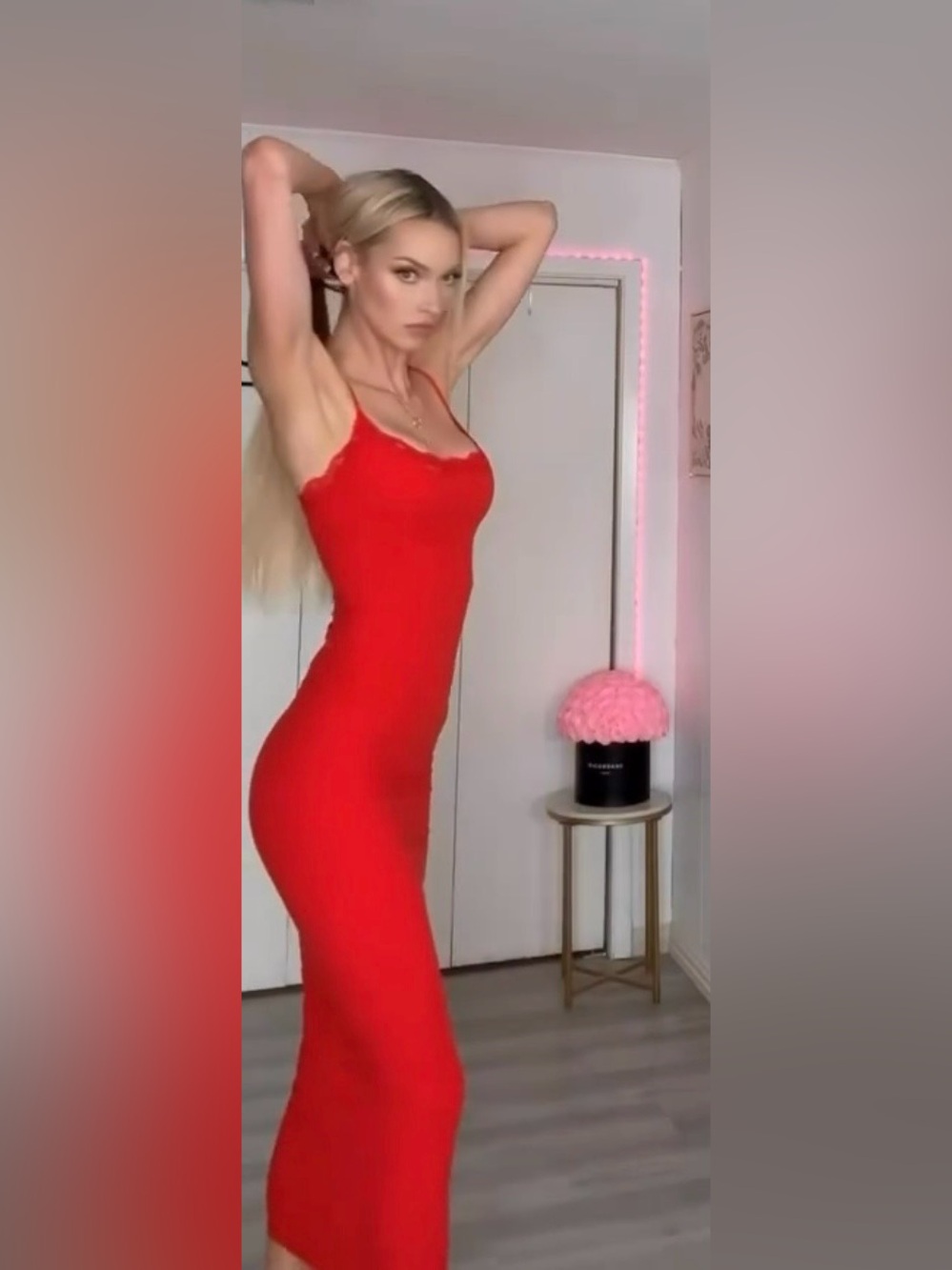 SKIMS Red Lace-Trim Bodycon Midi Dress